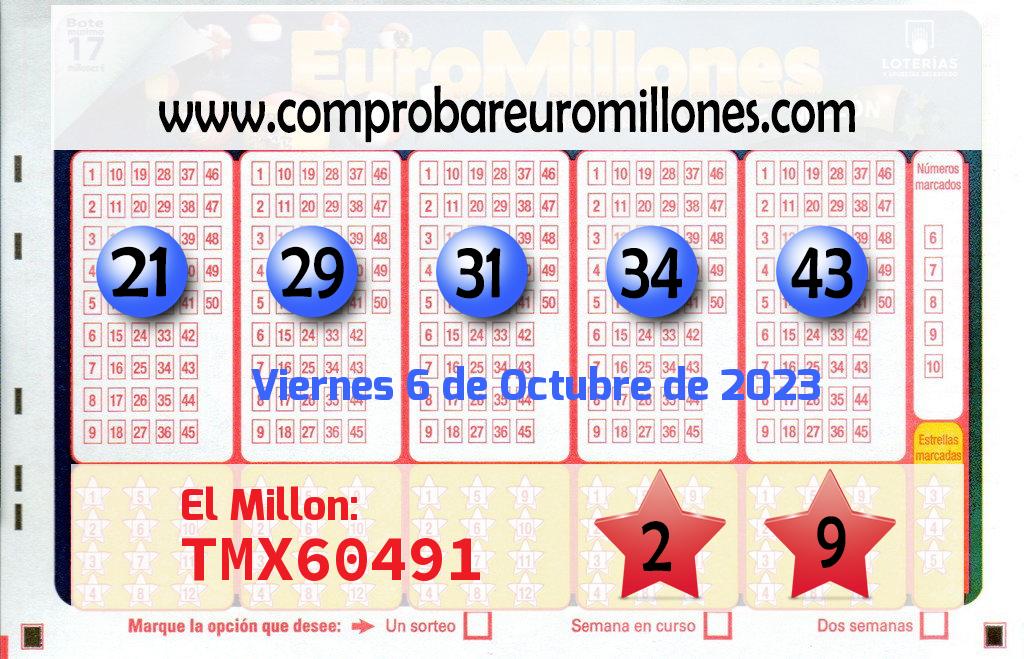 Euromillones 6 octubre 2023 comprobar