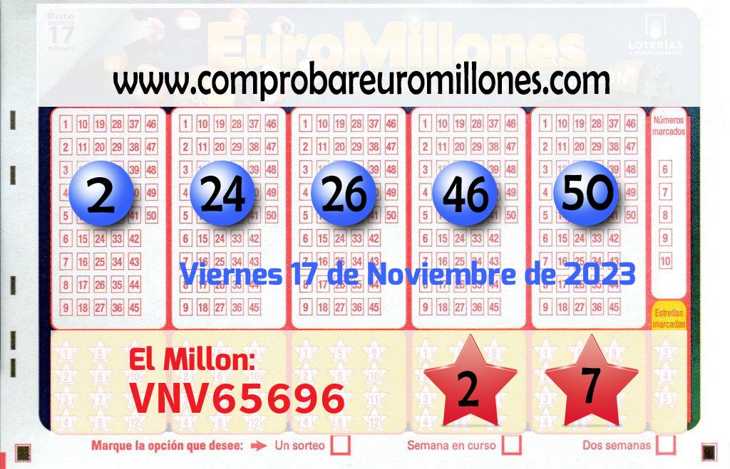 Euromillones 17 noviembre 2023 premios